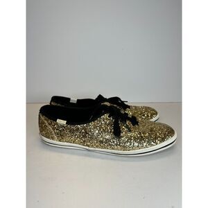 Kate Spade Women's WF-49738 Size 8.5 Gold Glitter Fashion Sneakers EUC